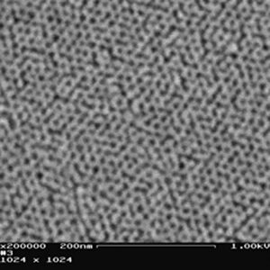 Post-calcination HRSEM top view image (secondary electrons detector) of a P123-directed mesostructured TiOx thin film