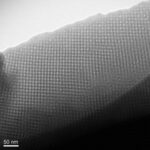 TEM image of a well-ordered PFO-incorporated P123- templated cubic composite film
